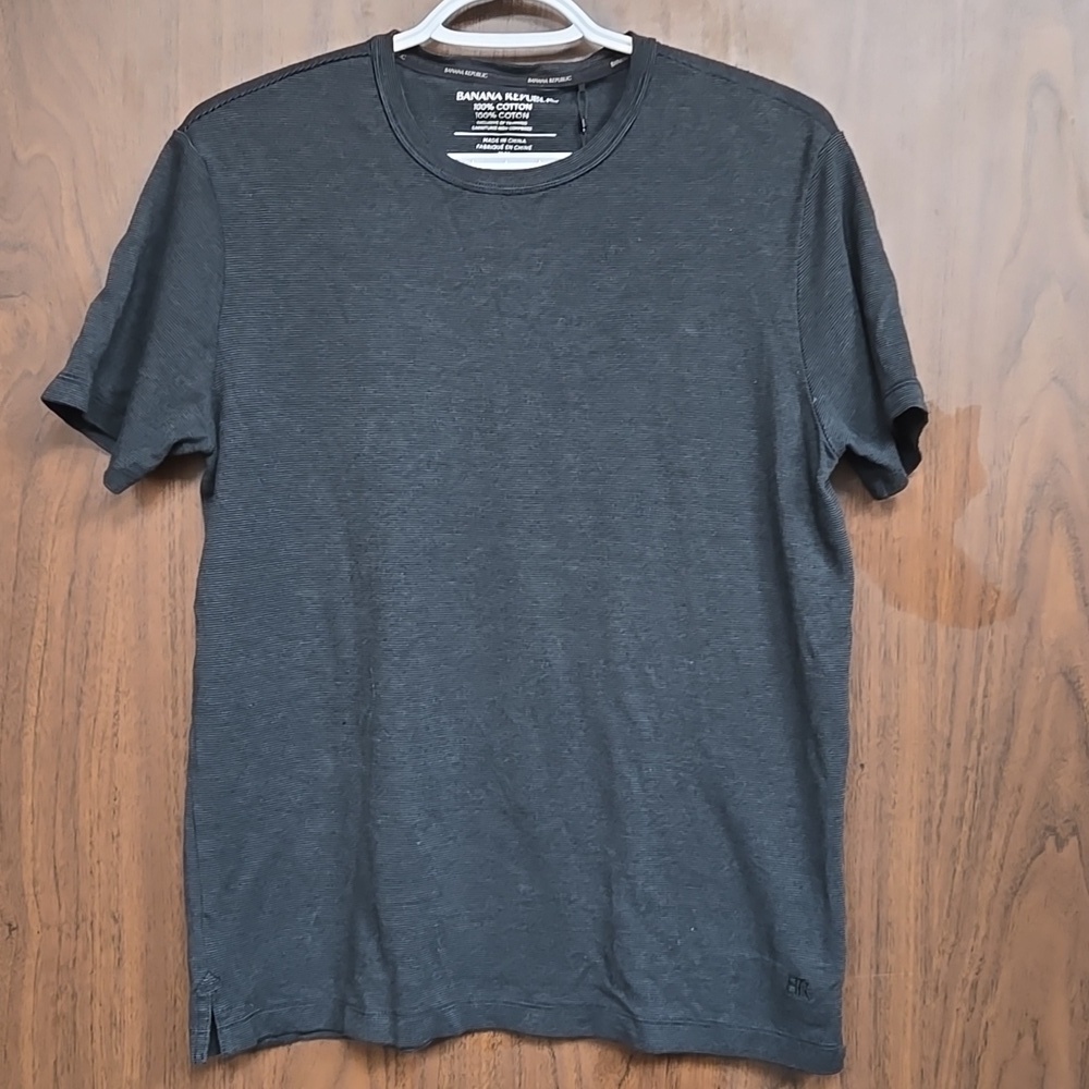 Banana Republic Size M Black/Grey Striped Luxe Touch Performance T-Shirt